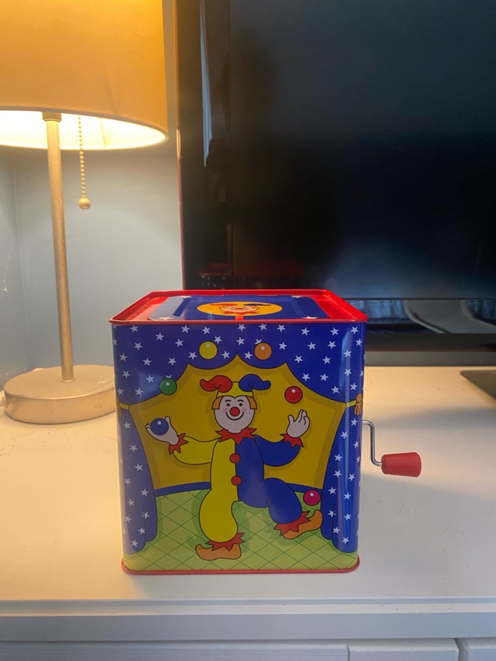 Blue and Red Clown Hand-Crank Jack in the Box for Kids